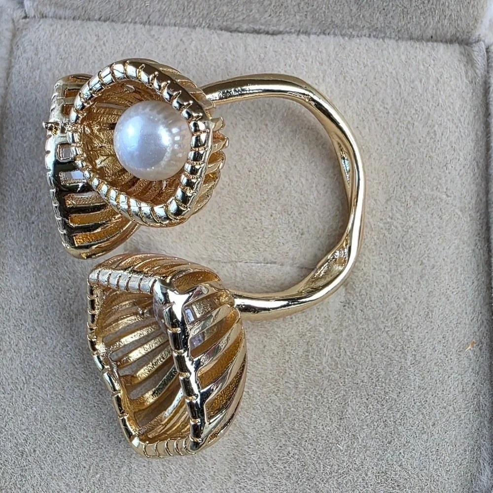 14K Gold Plated Sterling Pearl CZ Ring